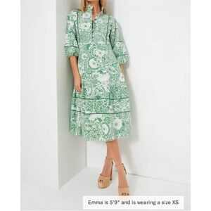 green and white floral hillsborough midi dress Lia Floral Midi Dress in Sage
